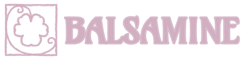 Logo en forme de fleur avec nom de la marque : "BALSAMINE"