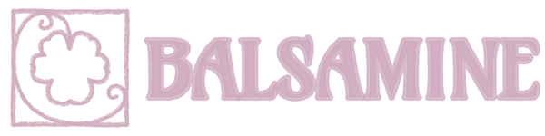 Logo en forme de fleur avec nom de la marque : "BALSAMINE"
